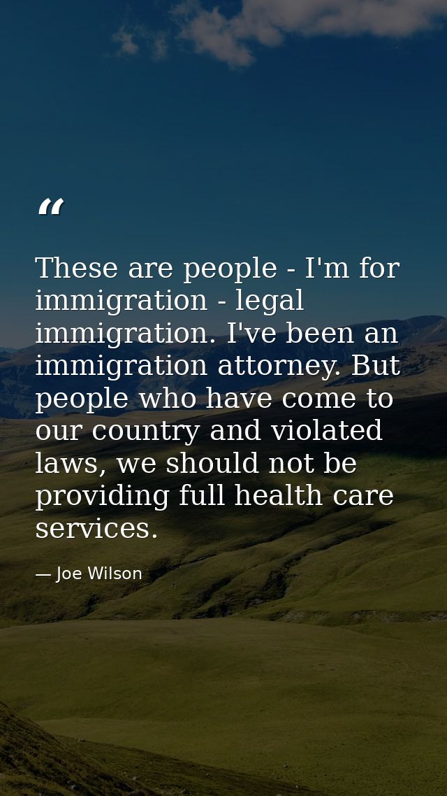 These are people - I'm for immigration - legal immigration. I've been an immigration attorney. But people who have come  — Joe Wilson