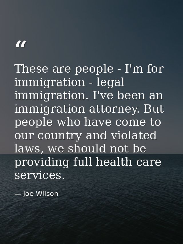 These are people - I'm for immigration - legal immigration. I've been an immigration attorney. But people who have come  — Joe Wilson