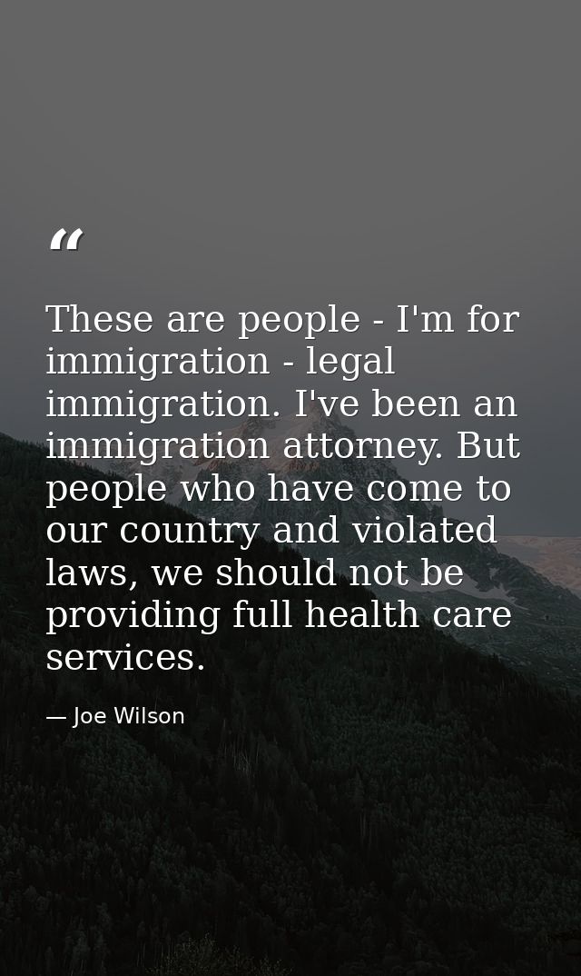 These are people - I'm for immigration - legal immigration. I've been an immigration attorney. But people who have come  — Joe Wilson