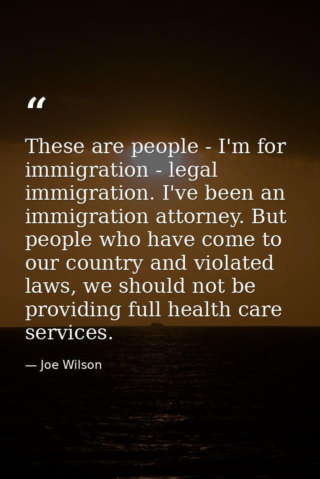 These are people - I'm for immigration - legal immigration. I've been an immigration attorney. But people who have come  — Joe Wilson
