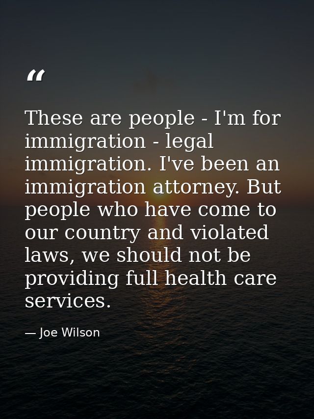 These are people - I'm for immigration - legal immigration. I've been an immigration attorney. But people who have come  — Joe Wilson