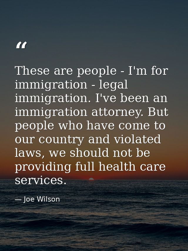 These are people - I'm for immigration - legal immigration. I've been an immigration attorney. But people who have come  — Joe Wilson