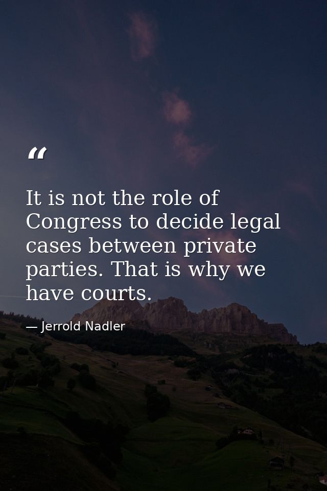 It is not the role of Congress to decide legal cases between private parties. That is why we have courts. — Jerrold Nadler