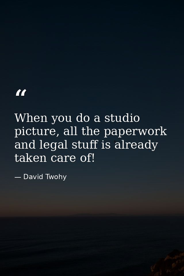 When you do a studio picture, all the paperwork and legal stuff is already taken care of! — David Twohy