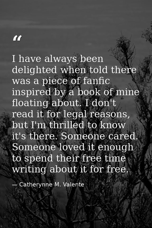 I have always been delighted when told there was a piece of fanfic inspired by a book of mine floating about. I don't re — Catherynne M. Valente