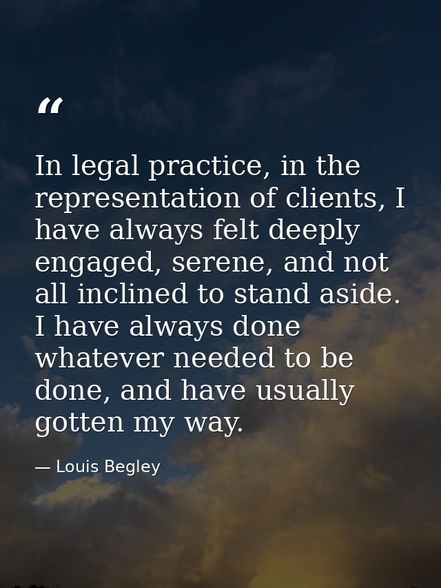 In legal practice, in the representation of clients, I have always felt deeply engaged, serene, and not all inclined to  — Louis Begley