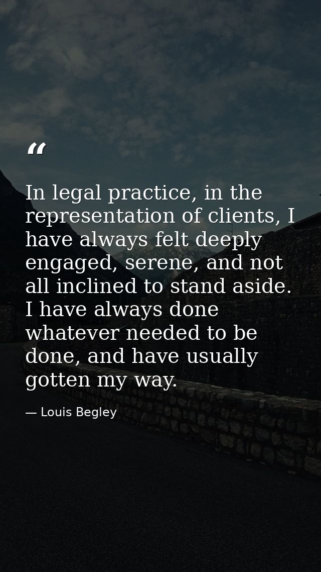 In legal practice, in the representation of clients, I have always felt deeply engaged, serene, and not all inclined to  — Louis Begley