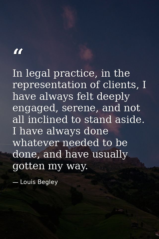 In legal practice, in the representation of clients, I have always felt deeply engaged, serene, and not all inclined to  — Louis Begley