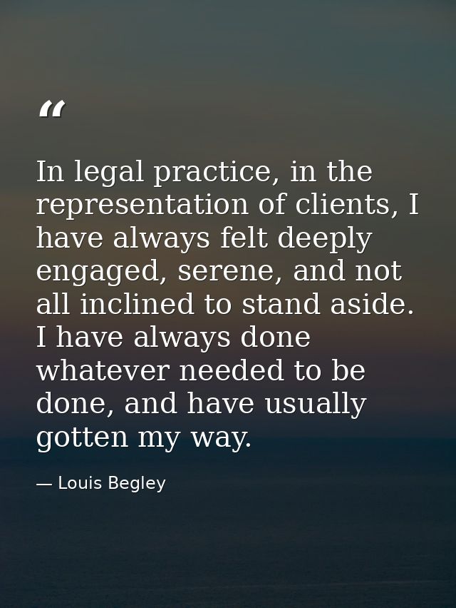 In legal practice, in the representation of clients, I have always felt deeply engaged, serene, and not all inclined to  — Louis Begley