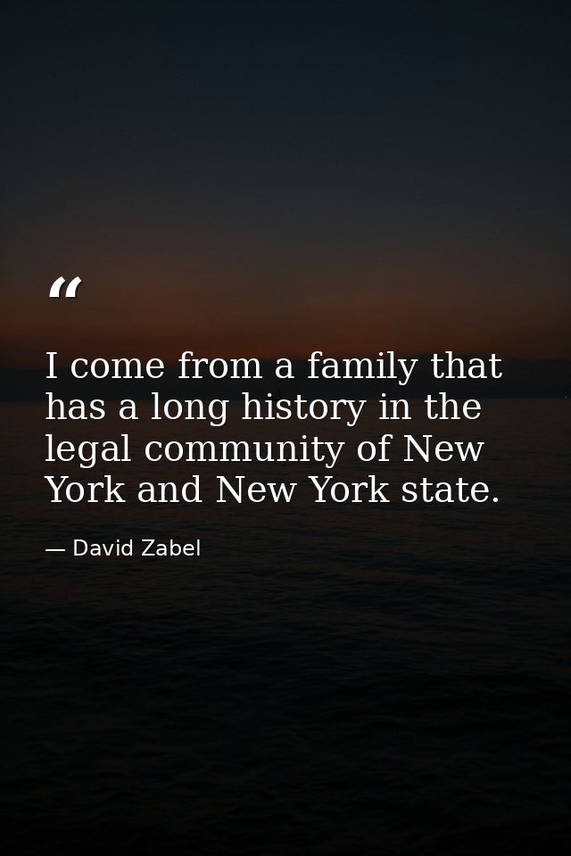 I come from a family that has a long history in the legal community of New York and New York state. — David Zabel