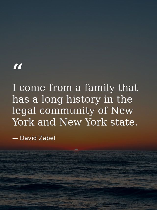 I come from a family that has a long history in the legal community of New York and New York state. — David Zabel