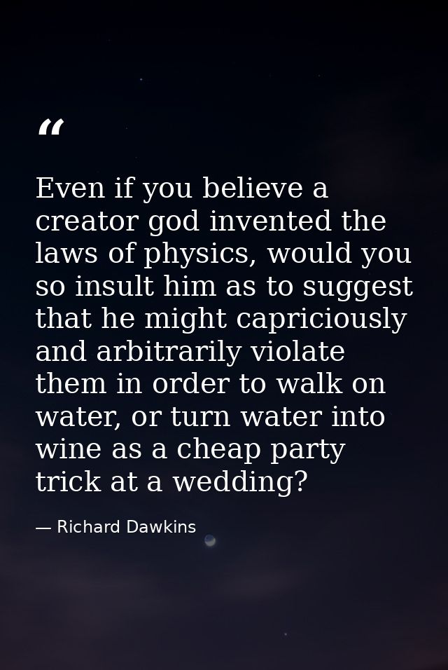 Even if you believe a creator god invented the laws of physics, would you so insult him as to suggest that he might capr — Richard Dawkins