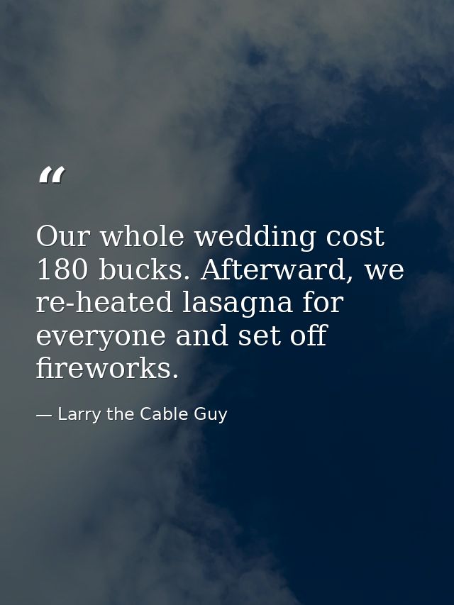Our whole wedding cost 180 bucks. Afterward, we re-heated lasagna for everyone and set off fireworks. — Larry the Cable Guy