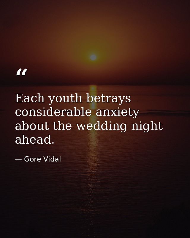 Each youth betrays considerable anxiety about the wedding night ahead. — Gore Vidal