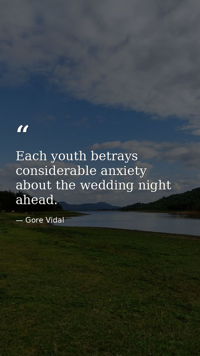 Each youth betrays considerable anxiety about the wedding night ahead. — Gore Vidal
