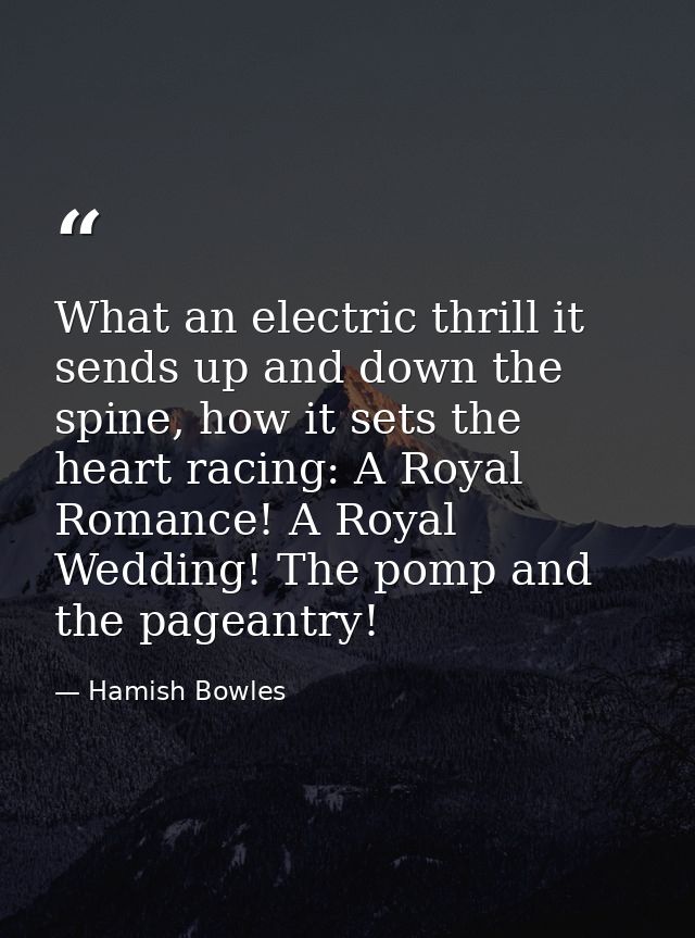 What an electric thrill it sends up and down the spine, how it sets the heart racing: A Royal Romance! A Royal Wedding!  — Hamish Bowles