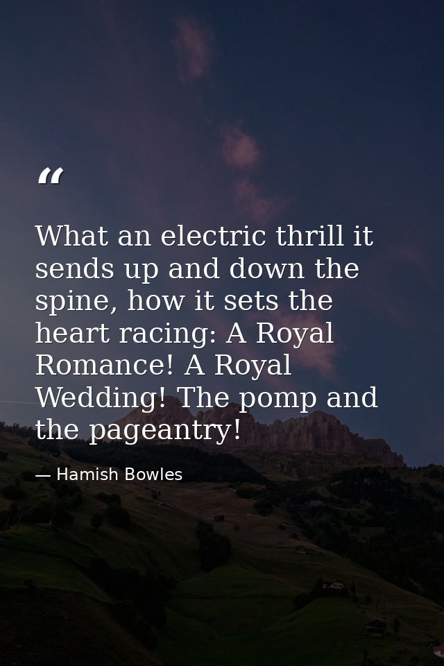 What an electric thrill it sends up and down the spine, how it sets the heart racing: A Royal Romance! A Royal Wedding!  — Hamish Bowles