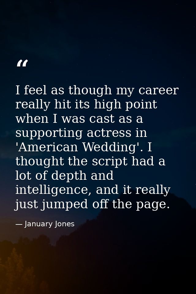 I feel as though my career really hit its high point when I was cast as a supporting actress in 'American Wedding'. I th — January Jones