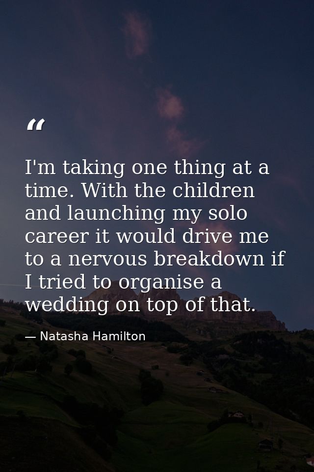 I'm taking one thing at a time. With the children and launching my solo career it would drive me to a nervous breakdown  — Natasha Hamilton