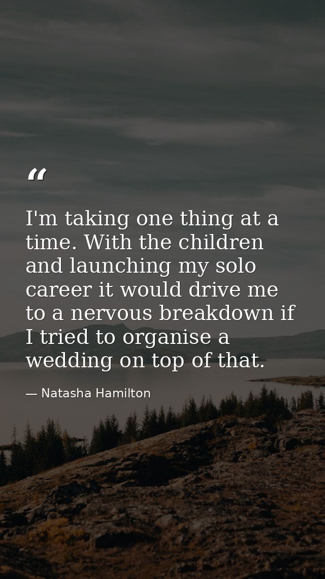 I'm taking one thing at a time. With the children and launching my solo career it would drive me to a nervous breakdown  — Natasha Hamilton