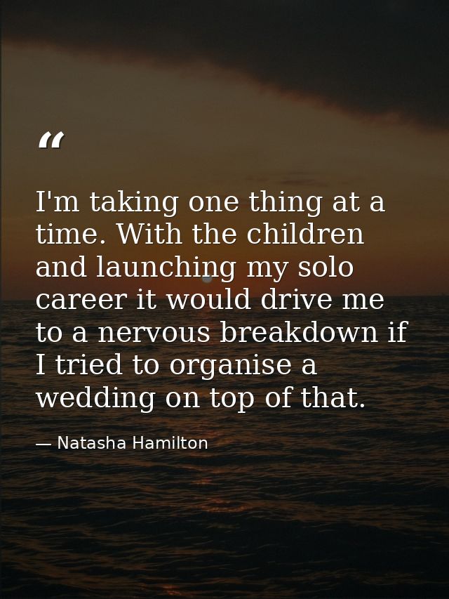 I'm taking one thing at a time. With the children and launching my solo career it would drive me to a nervous breakdown  — Natasha Hamilton