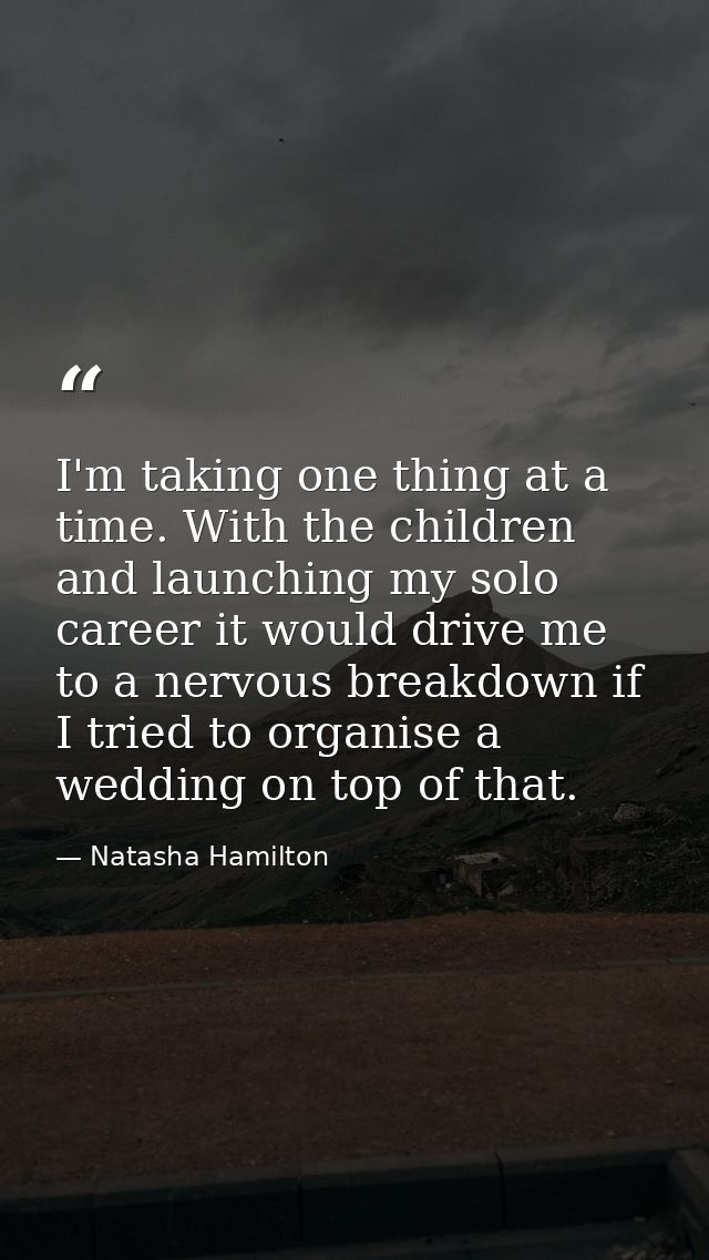 I'm taking one thing at a time. With the children and launching my solo career it would drive me to a nervous breakdown  — Natasha Hamilton