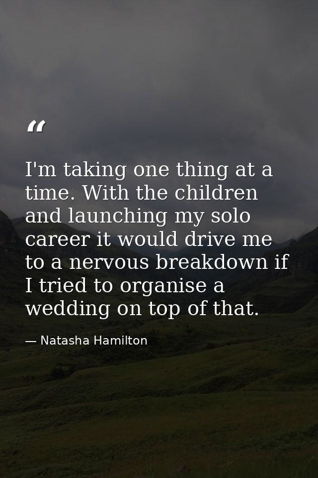 I'm taking one thing at a time. With the children and launching my solo career it would drive me to a nervous breakdown  — Natasha Hamilton