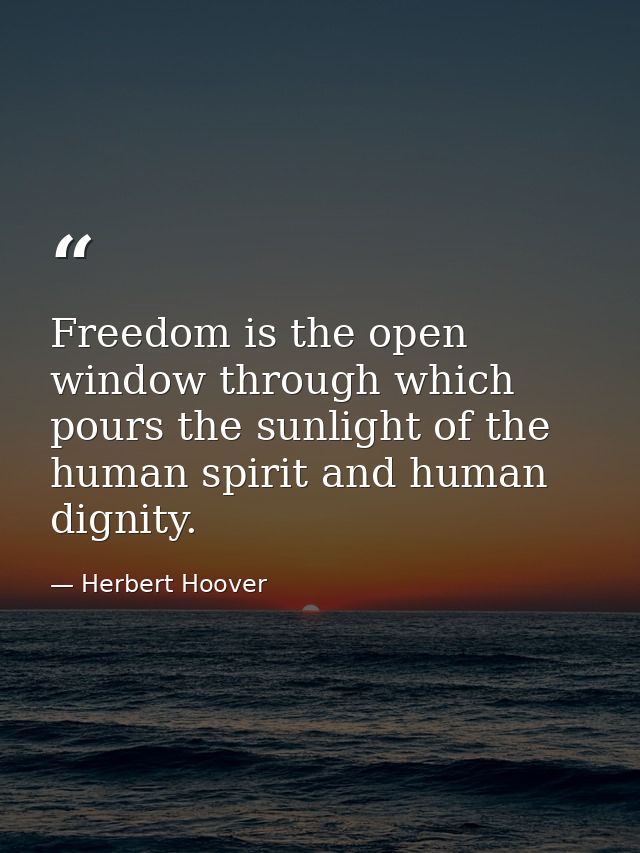 Freedom is the open window through which pours the sunlight of the human spirit and human dignity. — Herbert Hoover