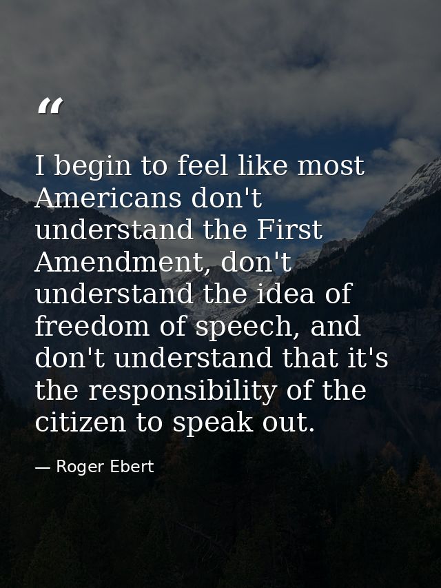 I begin to feel like most Americans don't understand the First Amendment, don't understand the idea of freedom of speech — Roger Ebert