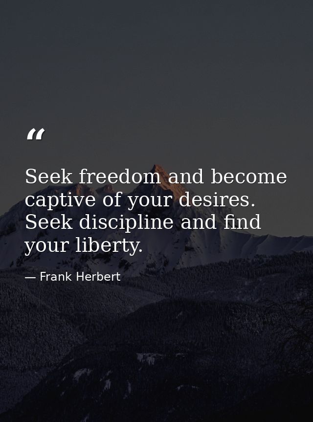 Seek freedom and become captive of your desires. Seek discipline and find your liberty. — Frank Herbert