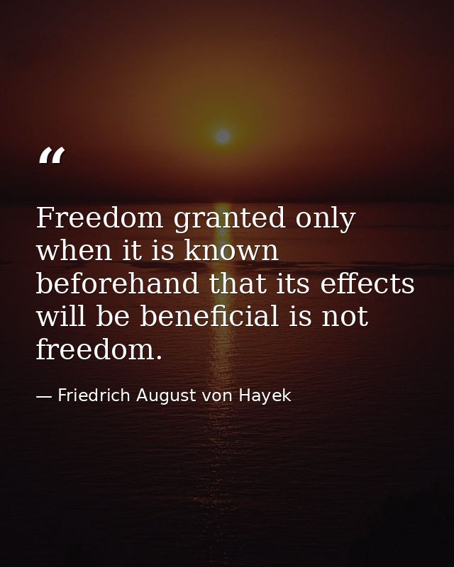 Freedom granted only when it is known beforehand that its effects will be beneficial is not freedom. — Friedrich August von Hayek