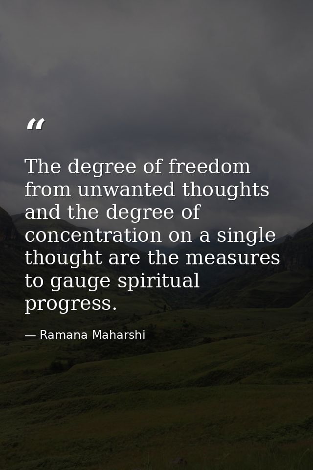 The degree of freedom from unwanted thoughts and the degree of concentration on a single thought are the measures to gau — Ramana Maharshi