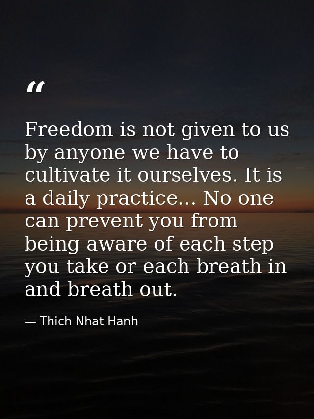 Freedom is not given to us by anyone we have to cultivate it ourselves. It is a daily practice... No one can prevent you — Thich Nhat Hanh