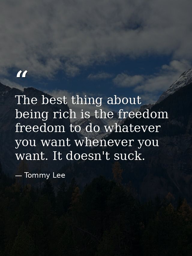 The best thing about being rich is the freedom freedom to do whatever you want whenever you want. It doesn't suck. — Tommy Lee