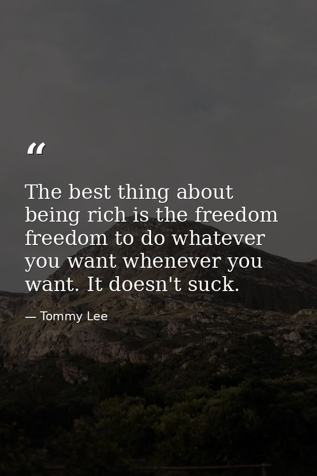 The best thing about being rich is the freedom freedom to do whatever you want whenever you want. It doesn't suck. — Tommy Lee