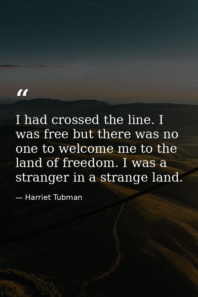 I had crossed the line. I was free but there was no one to welcome me to the land of freedom. I was a stranger in a stra — Harriet Tubman