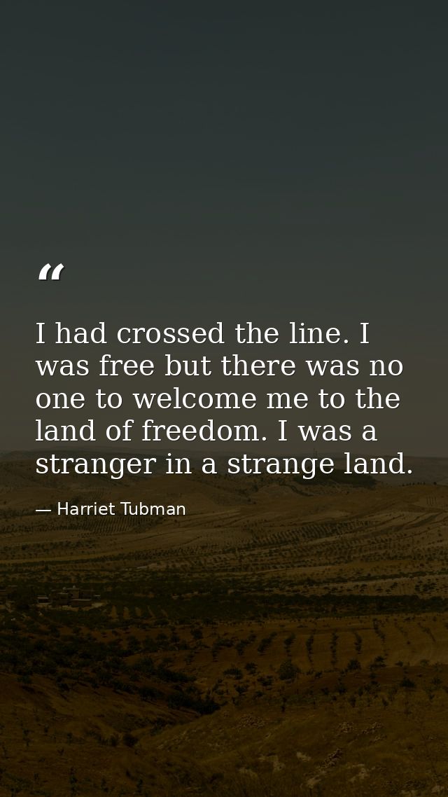 I had crossed the line. I was free but there was no one to welcome me to the land of freedom. I was a stranger in a stra — Harriet Tubman