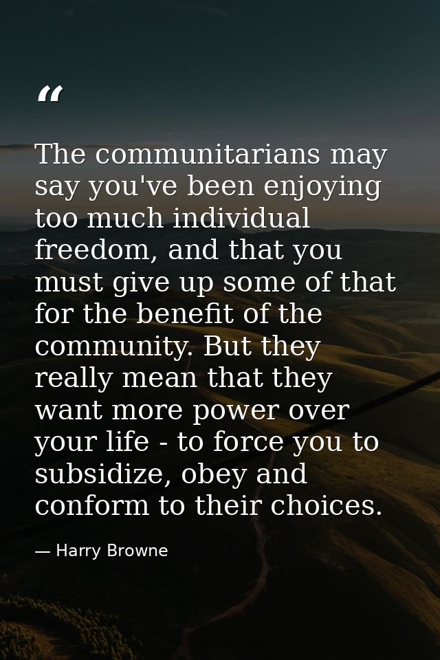 The communitarians may say you've been enjoying too much individual freedom, and that you must give up some of that for  — Harry Browne