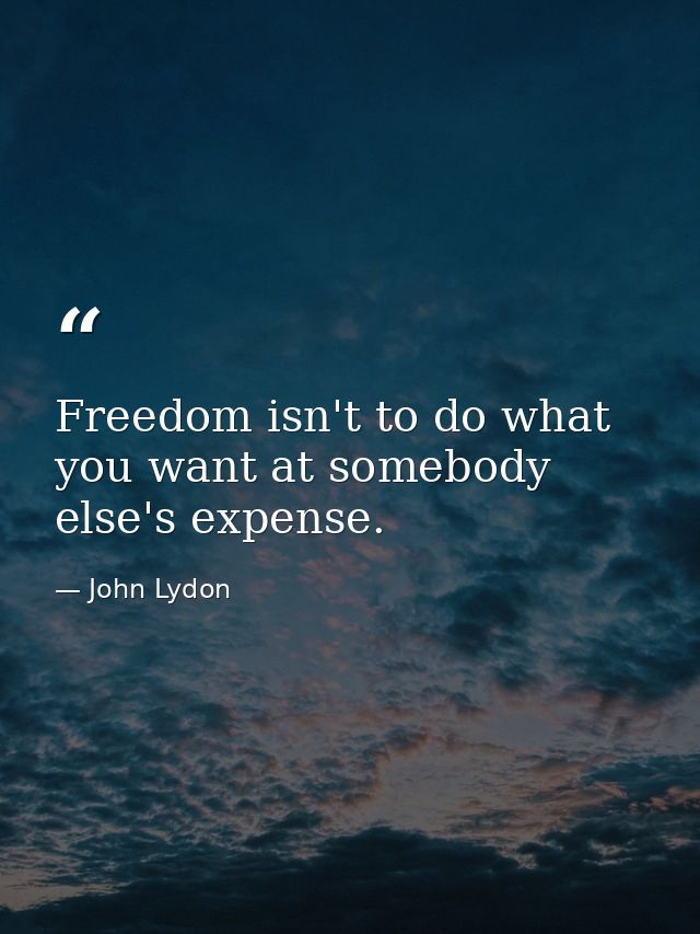 Freedom isn't to do what you want at somebody else's expense. — John Lydon