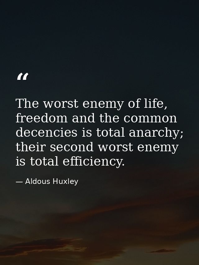 The worst enemy of life, freedom and the common decencies is total anarchy; their second worst enemy is total efficiency — Aldous Huxley