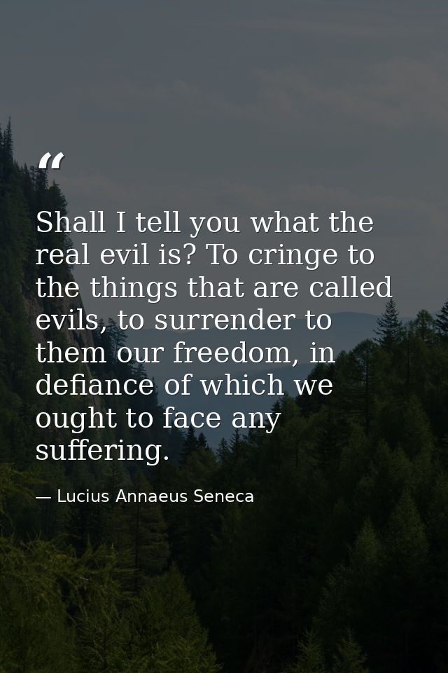 Shall I tell you what the real evil is? To cringe to the things that are called evils, to surrender to them our freedom, — Lucius Annaeus Seneca