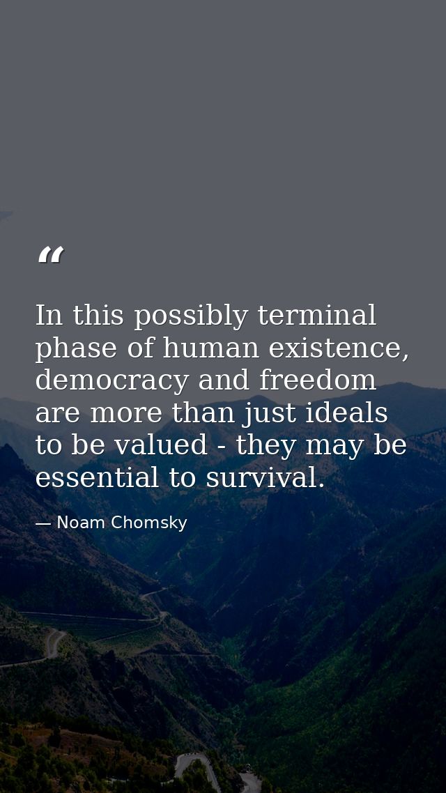 In this possibly terminal phase of human existence, democracy and freedom are more than just ideals to be valued - they  — Noam Chomsky