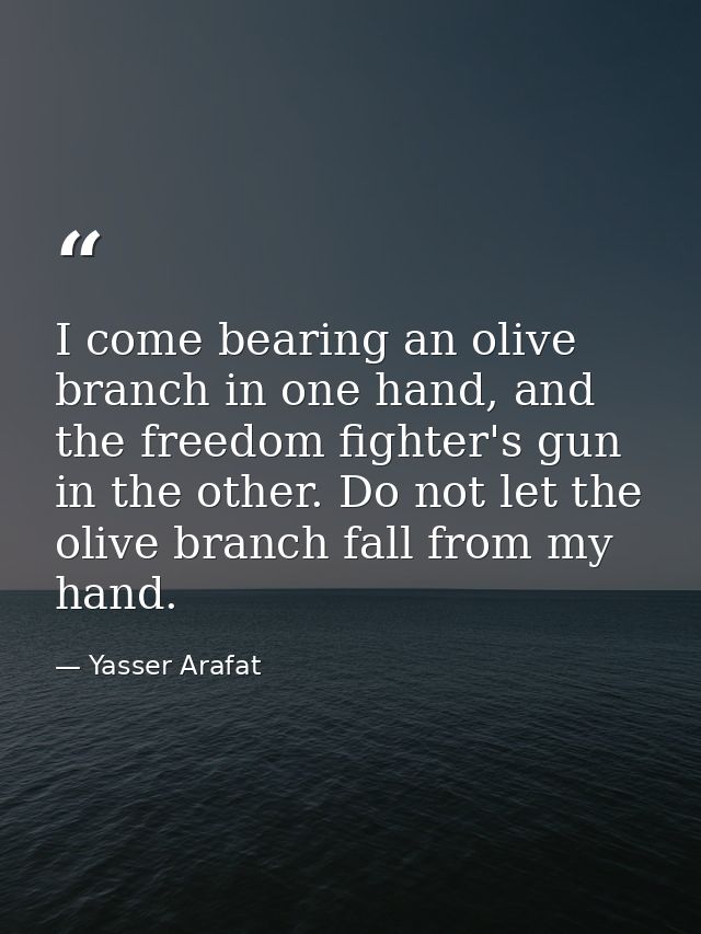 I come bearing an olive branch in one hand, and the freedom fighter's gun in the other. Do not let the olive branch fall — Yasser Arafat