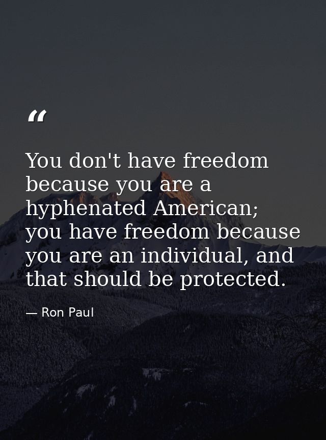 You don't have freedom because you are a hyphenated American; you have freedom because you are an individual, and that s — Ron Paul