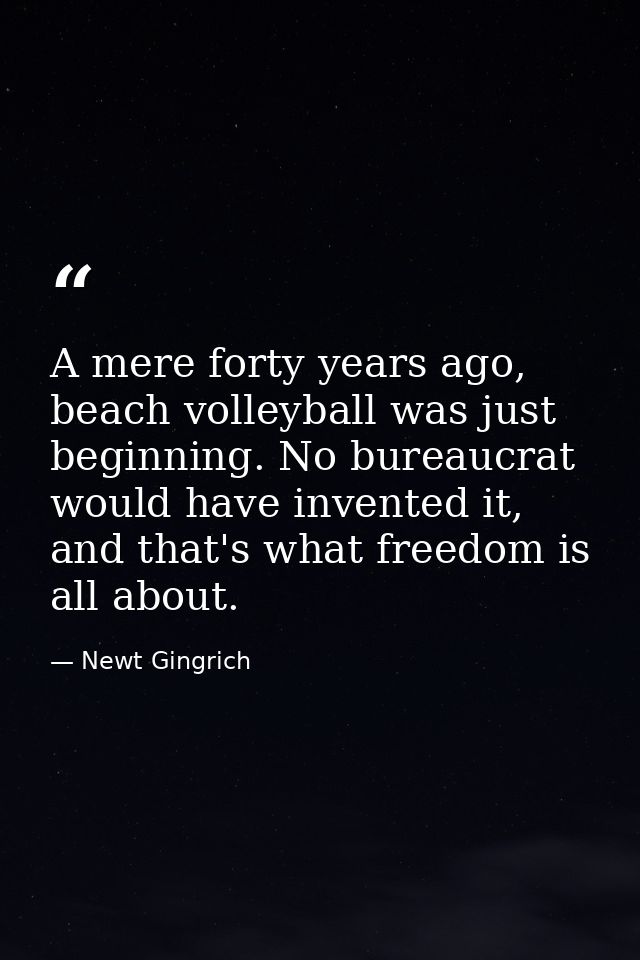A mere forty years ago, beach volleyball was just beginning. No bureaucrat would have invented it, and that's what freed — Newt Gingrich