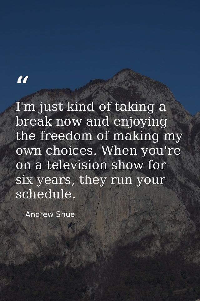 I'm just kind of taking a break now and enjoying the freedom of making my own choices. When you're on a television show  — Andrew Shue