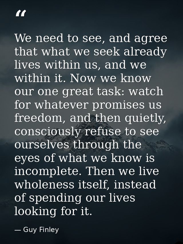 We need to see, and agree that what we seek already lives within us, and we within it. Now we know our one great task: w — Guy Finley