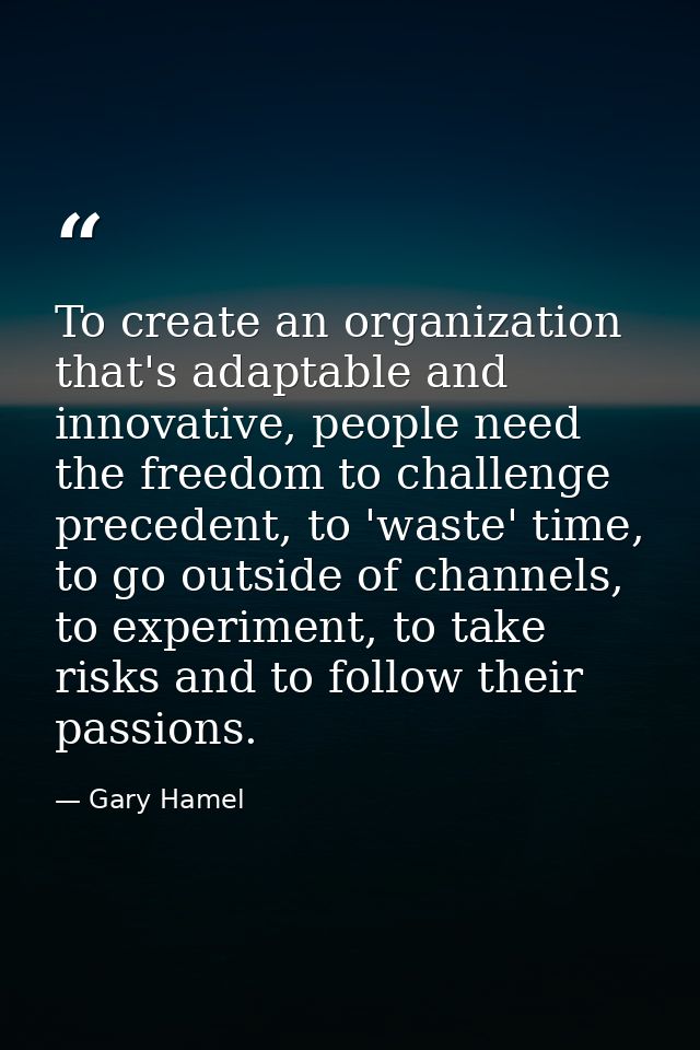 To create an organization that's adaptable and innovative, people need the freedom to challenge precedent, to 'waste' ti — Gary Hamel