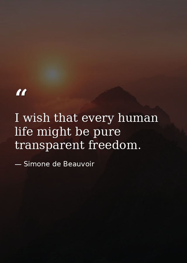 I wish that every human life might be pure transparent freedom. — Simone de Beauvoir