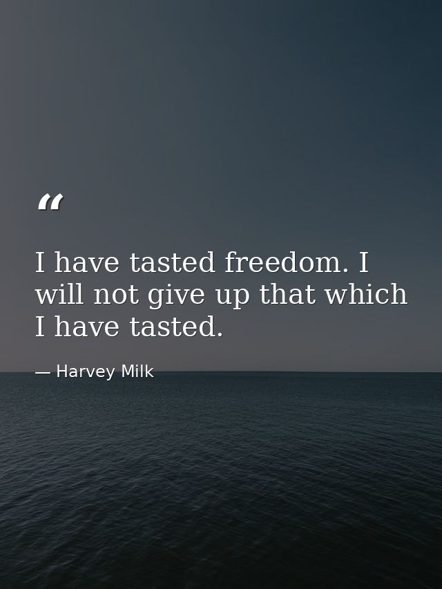 I have tasted freedom. I will not give up that which I have tasted. — Harvey Milk